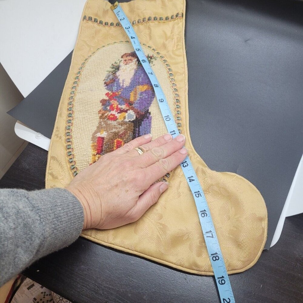 VTG Father Christmas Needlepoint Stocking Wool Handmade Santa Claus St. Nick - Picture 4 of 4
